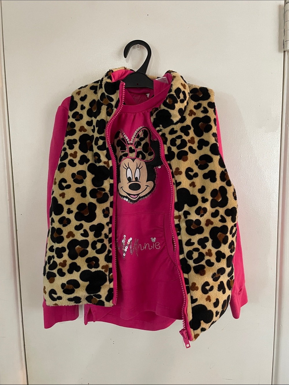 Girls Disney Minnie Mouse Pink Hoodie with matching Leopard Print Vest 7/8